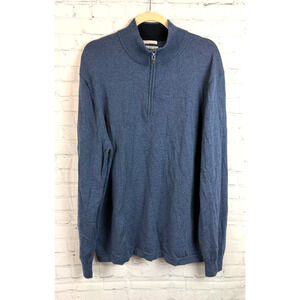 JOSEPH ABBOUD blue extra fine merino wool knit mens sweater 1/4 zip 3XLT